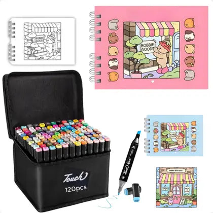 KIT ORIGINAL BOOBIE GOODS COM CONJUNTOS DE CANETAS PONTA DUPLA 120 CORES (CAPA DURA)