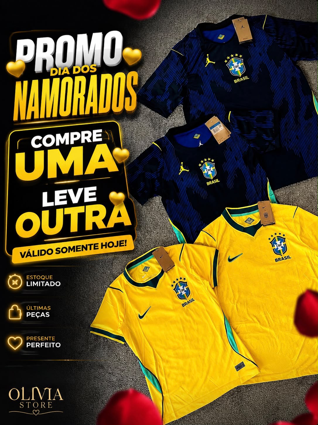 KIT DIA DOS NAMORADOS - COMPRE UMA CAMISA DO BRASIL E LEVE DUAS - ENVIE OS NOMES PARA PERSONALIZAR NO INSTAGRAM POR FAVOR