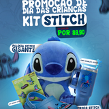 KIT STITCH DIA DAS CRIANÇAS - PELÚCIA GIGANTE STITCH, 1 COPO STANLEY, 1 CROCS E 1 PACK DE JIBBITZ