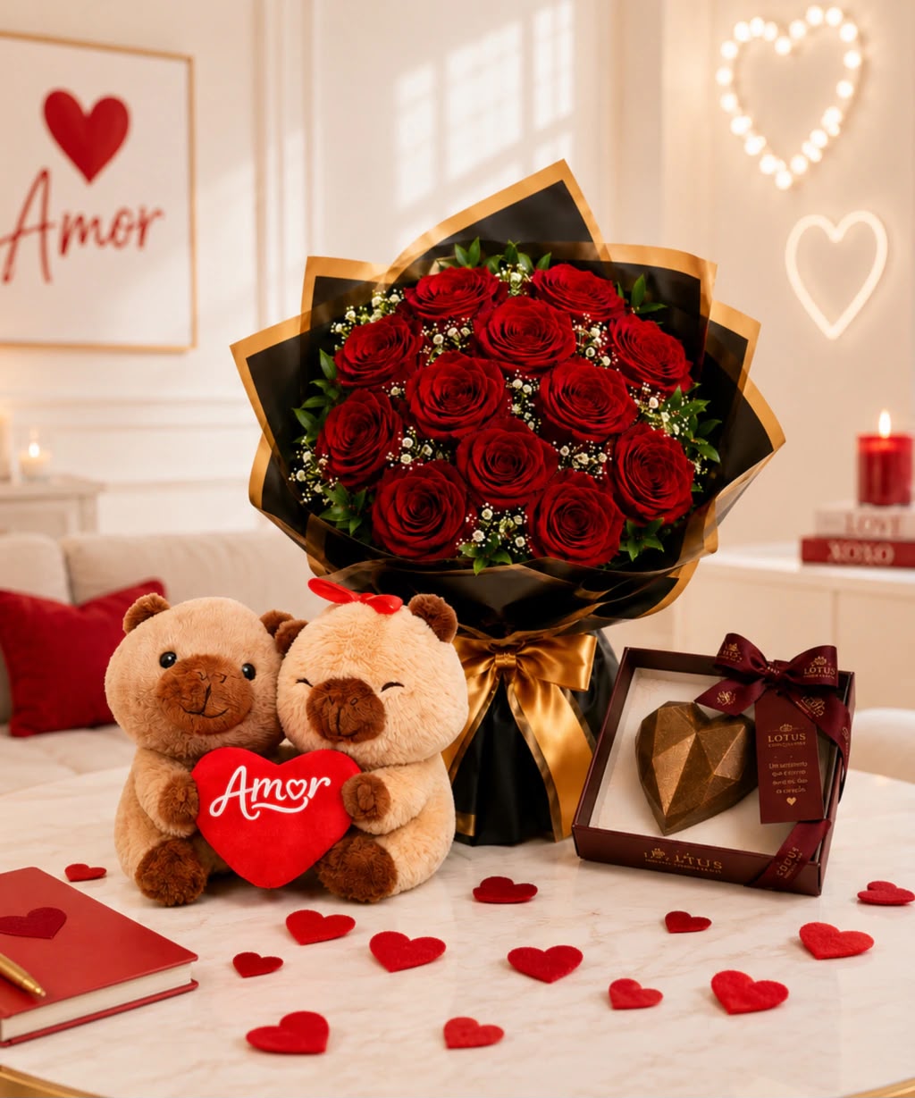 PRESENTE DIA DOS NAMORADOS BUQUÊ ROSAS, URSINHO E CHOCOLATE (PRODUTOS FRESCOS)