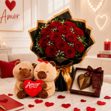 PRESENTE DIA DOS NAMORADOS BUQUÊ ROSAS, URSINHO E CHOCOLATE (PRODUTOS FRESCOS)
