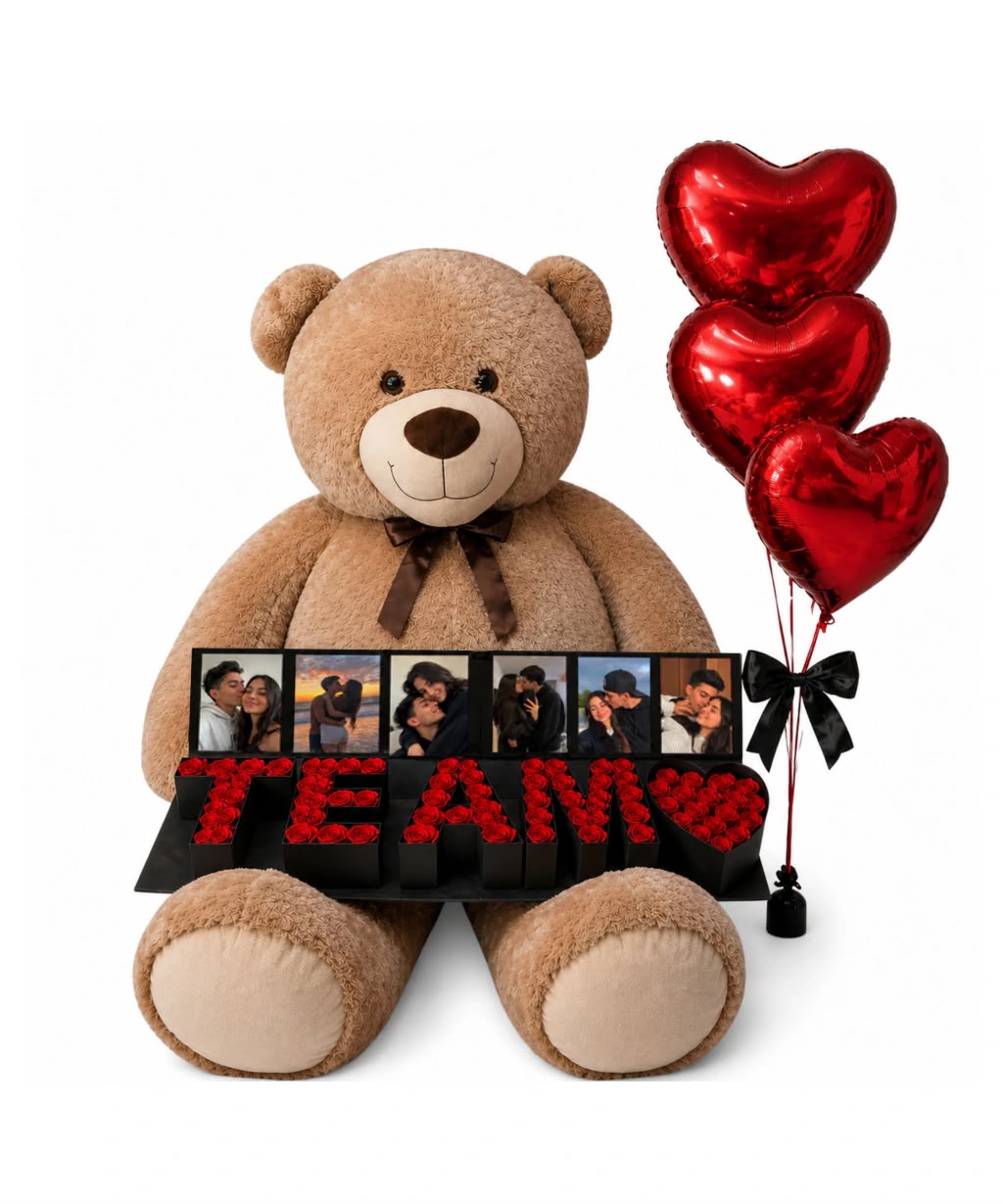 PRESENTE DIA DOS NAMORADOS URSO + BOX TE AMO COM FOTOS DO CASAL