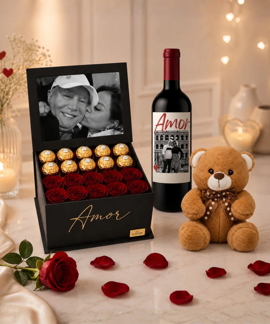 PRESENTE DIA DOS NAMORADOS BOX PERSONALIZADA, URSO E VINHO